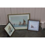 Three framed watercolours of fishing boats signed Edward Pearce,