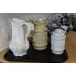 Three Victorian Charles Meigh relief moulded jugs, pad and triangle marks to base,