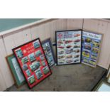 Three framed sets of photographs of the buses of Malta and three vintage Ford Motor Car advertising