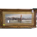 A watercolour of Yarmouth boats leaving the harbour, signed Garmon Morris,