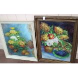 Two framed oil on canvas paintings of flowers