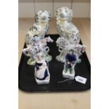 Two 19th Century Staffordshire dogs with spongeware decoration 92 high,