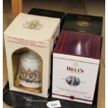 Boxed Bells whisky 1992 Christmas decanter together with a 1993 and 2002 and a 1981 Charles and