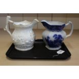 A Victorian relief mould jug named to Elizabeth Foster of Loxley Green, Staffs,