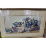 A framed oil on board still life of fruit together with a still life watercolour on paper, signed K.