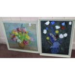 Two framed mid 20th Century oil on board paintings of flowers
