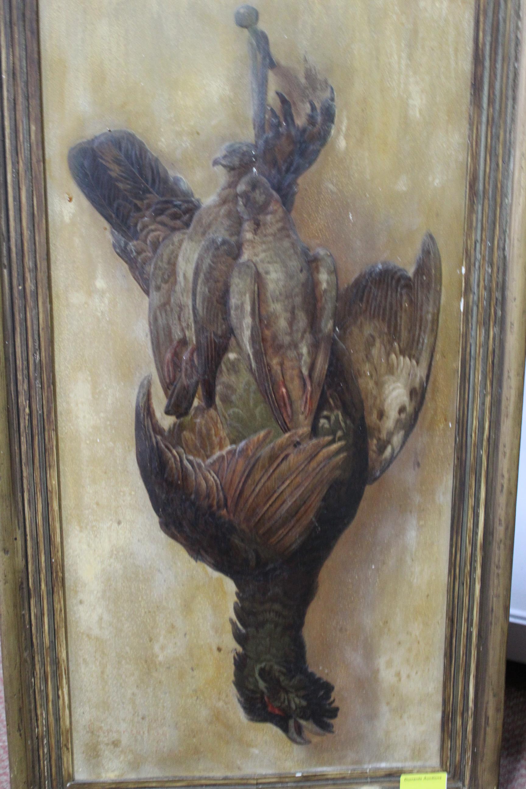 Two unusual late 19th Century embossed card paintings one of hanging gamebirds and the other a hare - Image 2 of 4