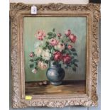 An early 20th Century continental oil on canvas of roses,