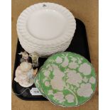 Fourteen Copeland Spode armorial creamware plates, Victorian comport and plate,