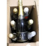 Seven various sparkling wines including Cava, Pomagne,