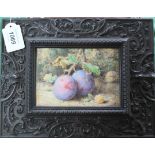 William B. Hough 1819-1897, a still life miniature watercolour of plums, signed W.