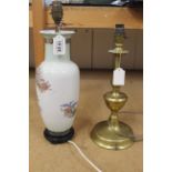 A heavy brass base table lamp 14 1/4" high together with a Chinese vase converted to a table lamp