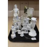 A selection of Parian and white finish figurines including a large Austrian group 11" high,