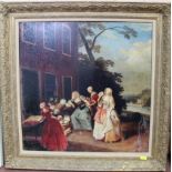 An oleograph of an 18th Century scene in gilt frame