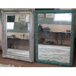 A large silver finished framed mirror 46" x 33 1/2" together with a green shabby chic framed mirror