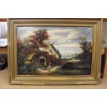 A large framed oil painting in gilt frame of a rural scene with shepherd, signed W K Cooper 77,