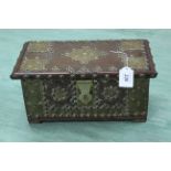 An Anglo Indian wood and brass decorated box with lift out inner tray,