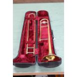 A cased Yamaha trombone