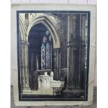 Lincoln Cathedral interior, Fred Taylor (1875-1962), original large lithograph,