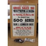 A framed auction poster for Waters & Son of East Norfolk Grass Sales 1966 plus photos of prize