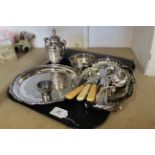 Mixed silver plated items including a tray, swing handle basket,