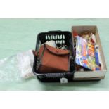 A tray of assorted items including a Brownie Junior box camera, assorted plated items,