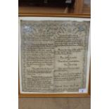 A framed sampler of biblical quotes by Frediswed Symons, July 1780,