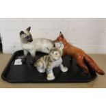 A Beswick fox and Siamese cat plus a Russian USSR tiger