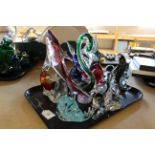 Various glass animals figures and paperweights