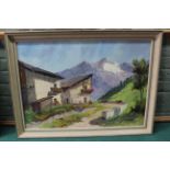 A framed oil on canvas of an Austrian alpine scene by Bernard Laarhoven,