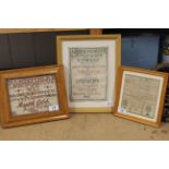 Three small framed samplers, Maria Juryson aged 13 1845,