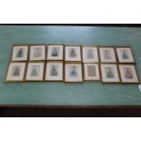 Fourteen 19th Century framed fashion plates