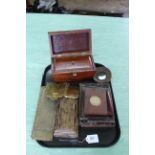 A tray with various vintage photo frames, double brass example,