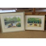 Two framed watercolours, 'Waiting for the Tide' and 'Early Morning Glover River Norfolk',