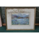 A watercolour on paper of a Swiss mountain scene, 1900's signed N Jaeger,