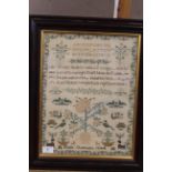 A mid 19th Century sampler with verse, floral and bird motifs by Eliza Chapman 1844,