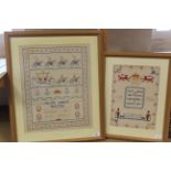 Two framed Silver Jubilee samplers for George V and Queen Mary 1910-1935