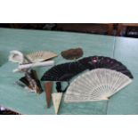 A good selection of antique fans including hand painted panels,