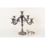 A large ornate silver plated five light candelabra