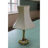 A brass column table lamp,