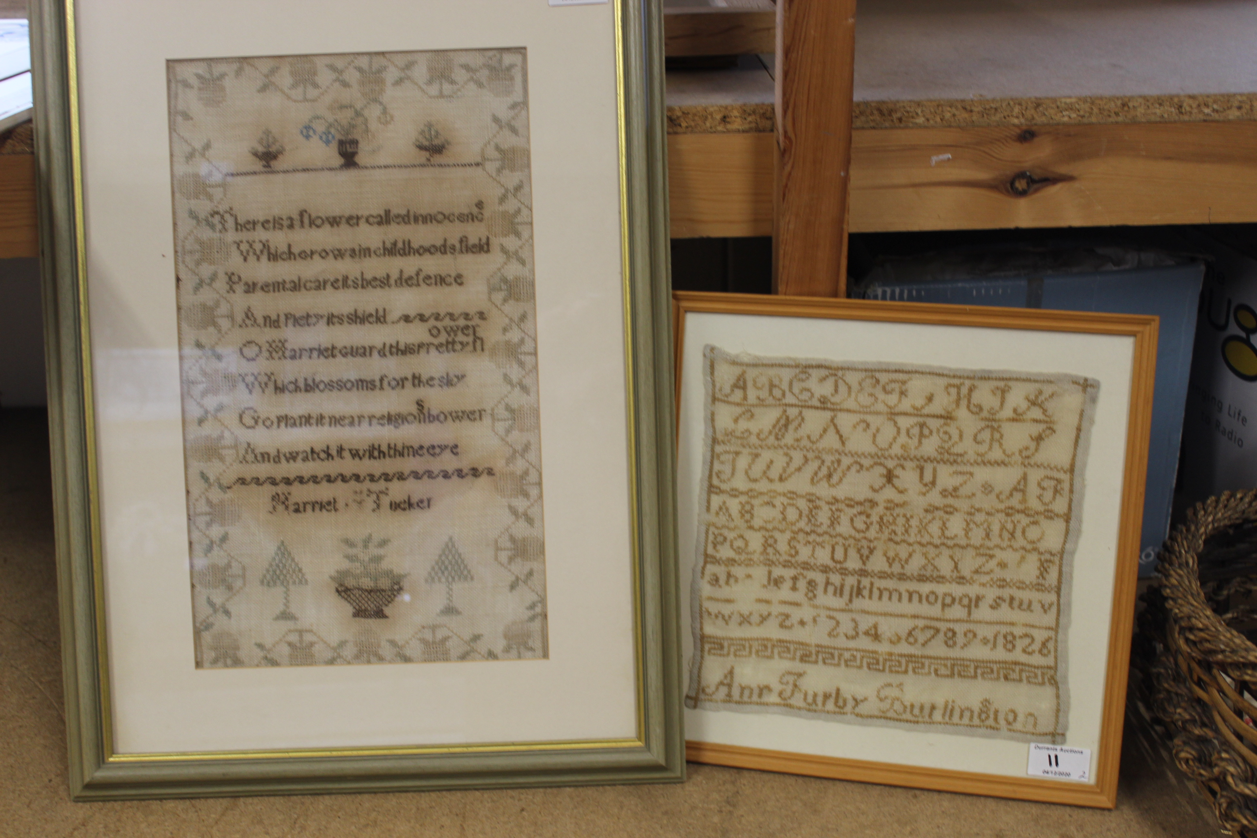 A 19th Century sampler with verse by Harriet Tucker plus an alphabet sampler by Ann Furby