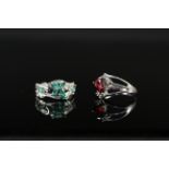 Two 9ct white gold stone set rings,