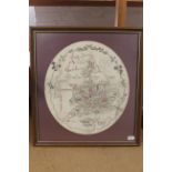 An oval embroidered silk map of England 1809,