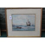 A watercolour on paper of sailing ships off the coast of Dover, 1900's,