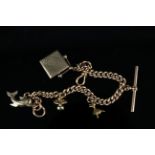 A 9ct gold charm bracelet (converted from a watch chain) with charms including 9ct gold back and