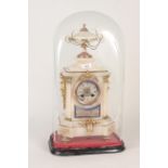 A late 19th Century French alabaster cased clock in original glass dome with gilded brass mounts
