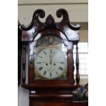 An early Victorian North Country mahogany long case clock, 8 days duration, with painted arch dial,