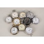 Ten assorted pocket watches, silver, plated,