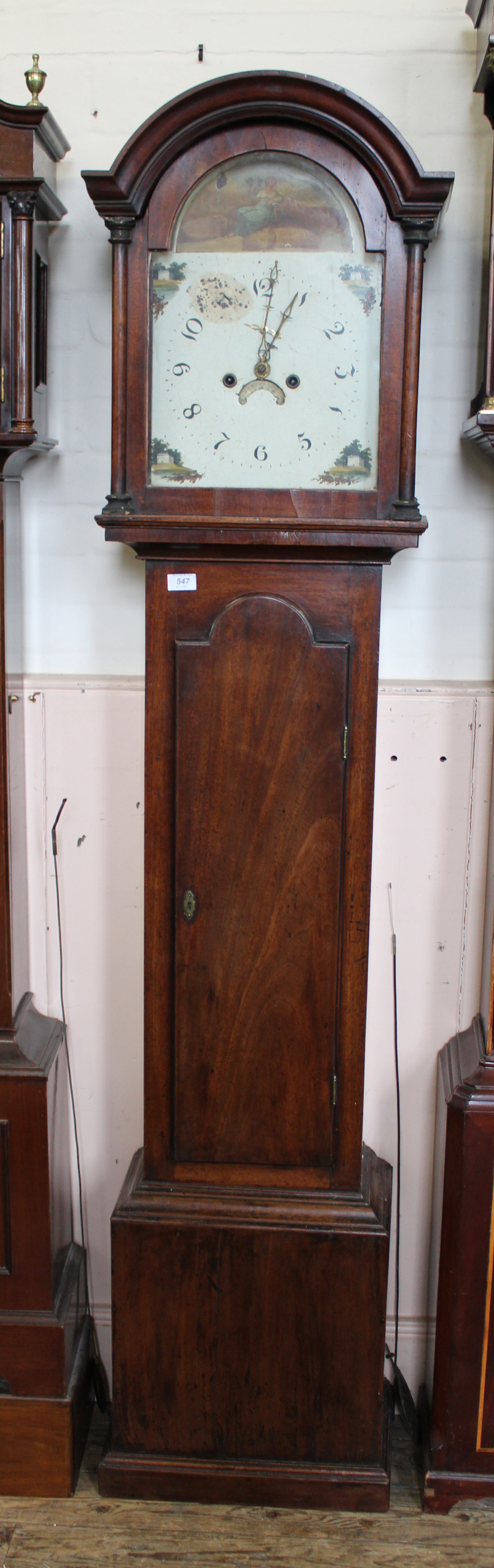 An early 19th Century mahogany arch dial cottage long case clock with painted face, - Image 2 of 3