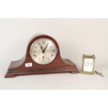 A brass carriage clock plus an oak mantel clock